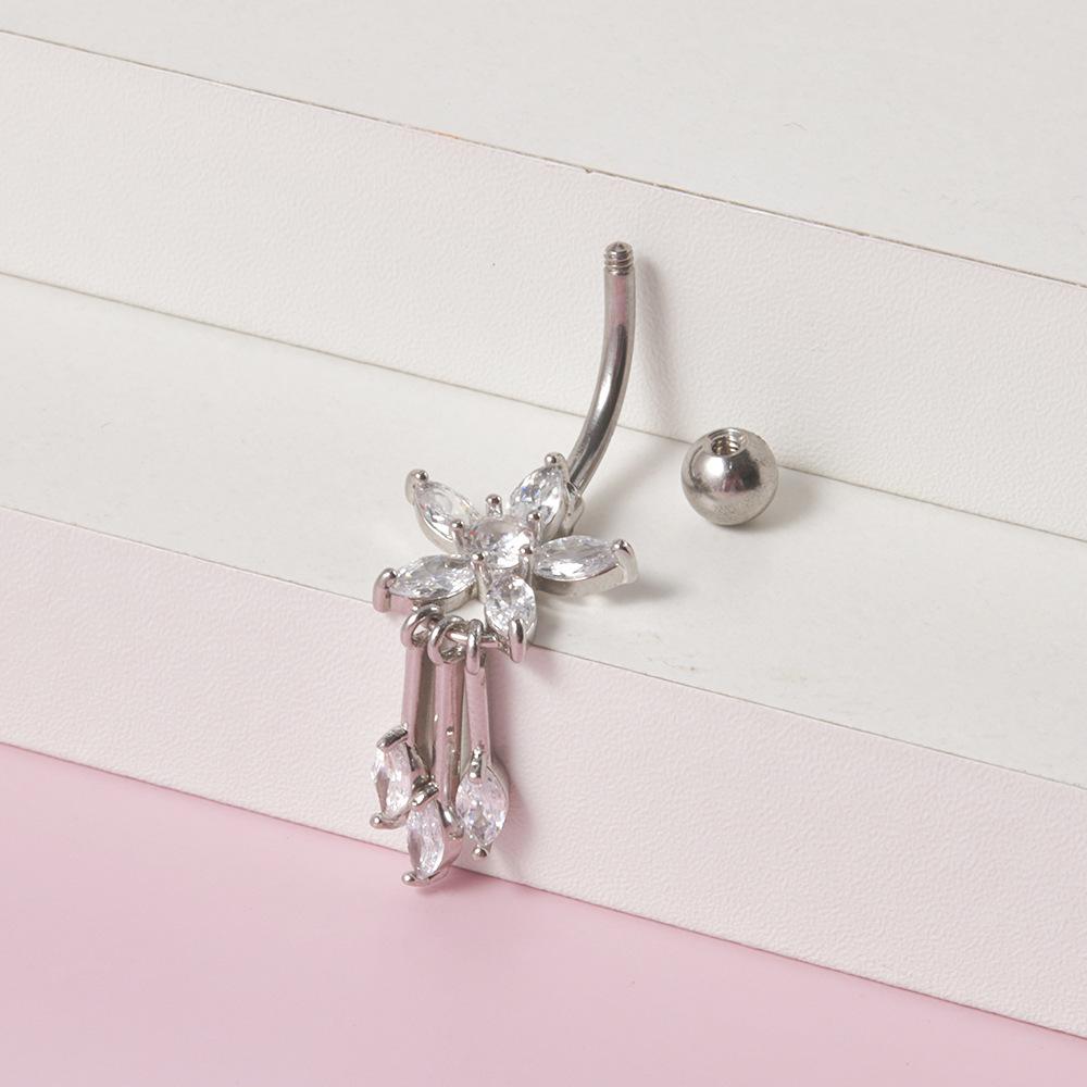 European & American Copper Zircon Floral Belly Button Ring