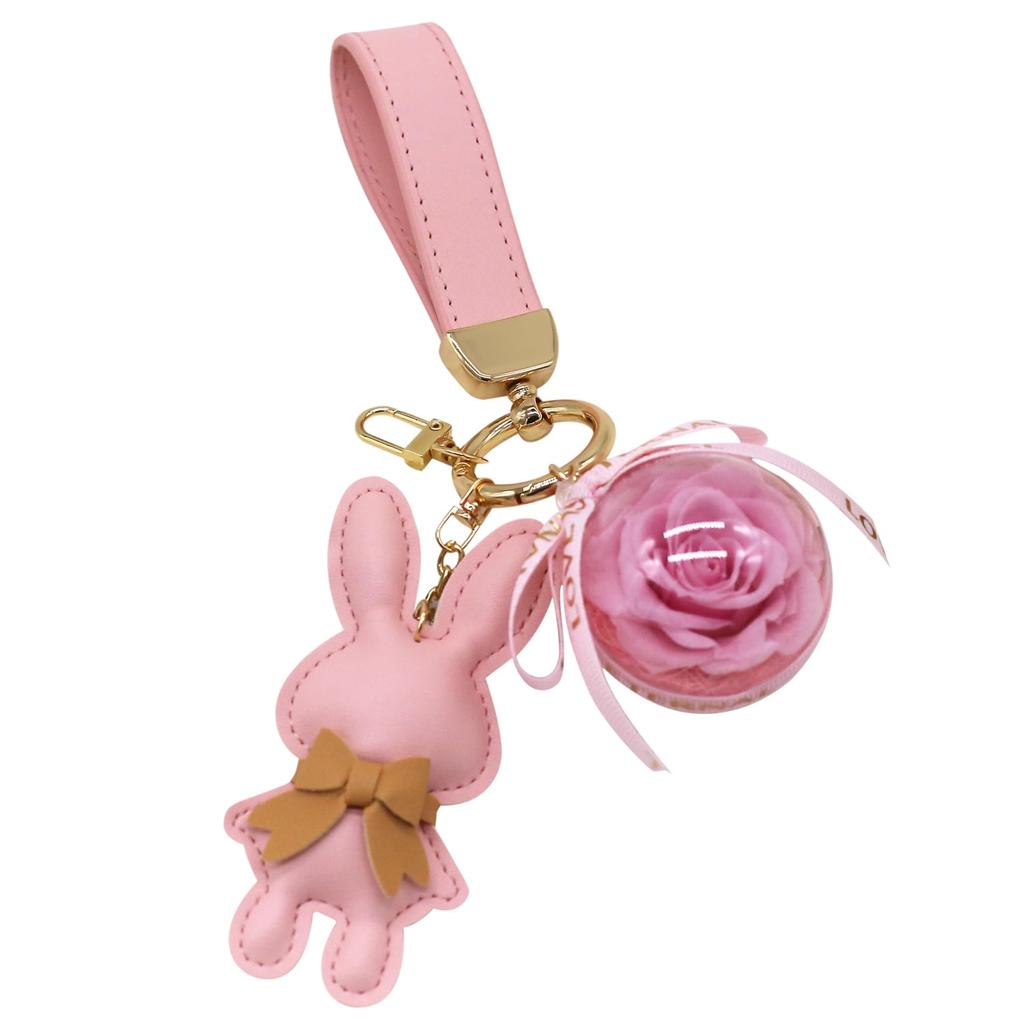 Preserved Flower Keychain Ladies Keychain Day Gift White Day Present Flower that never withers Birthday Gift Popular with Women Cute Rabbit Mother