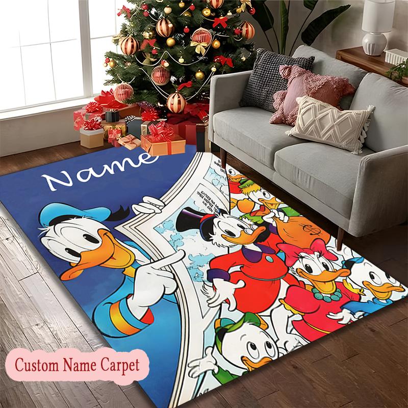1pc Donald Duck Daisy Duck Rug, Custom Name Machine Washable Area Carpet for Home Office Outdoor Camping Use