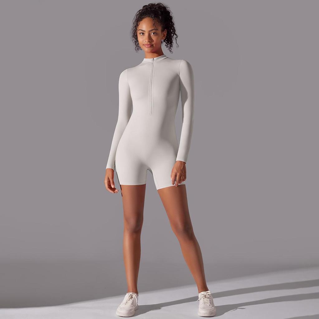 Tuta Sportiva da Yoga a Manica Lunga con Zip per Donna, Tuta da Palestra Push Up, Abbigliamento per Allenamento Fitness Sportivo, Body Elasticizzato, Set Yoga