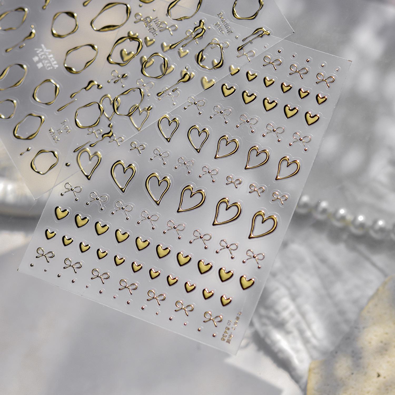 Tomoni & Moshu Modern Metal Nail Art Stickers - Heart and Geometric Designs