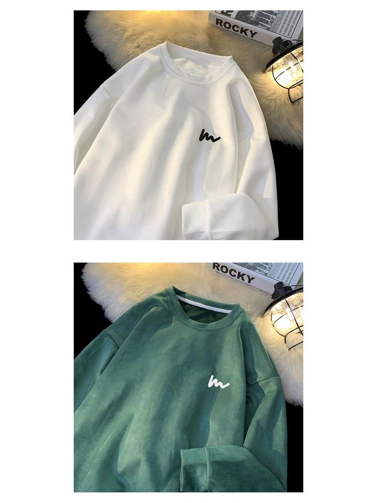 Hua Men's Heavyweight Embroidered Cotton Hoodie - Trendy Spring/Autumn Student Style, Loose Fit Long Sleeve