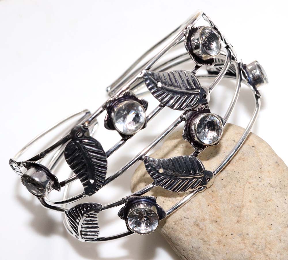 White Topaz 925 Silver Plated Bangle 7" Summer Collection Most Beautiful t4v21