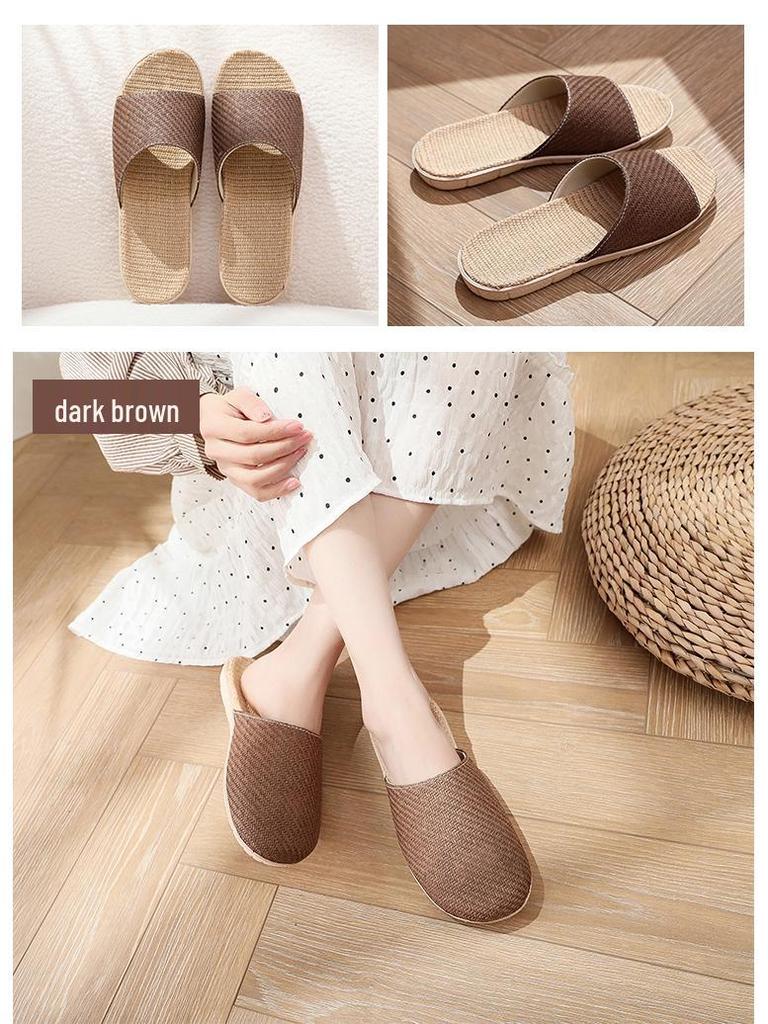 Four Seasons Unisex Breathable Linen Slippers - Sweat-Absorbent, Odorless, Silent On Wood Floors