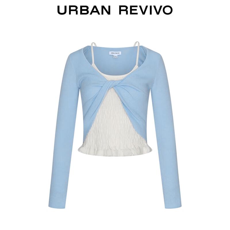 UR Women's Casual Faux Two-Piece Knot Knit Top