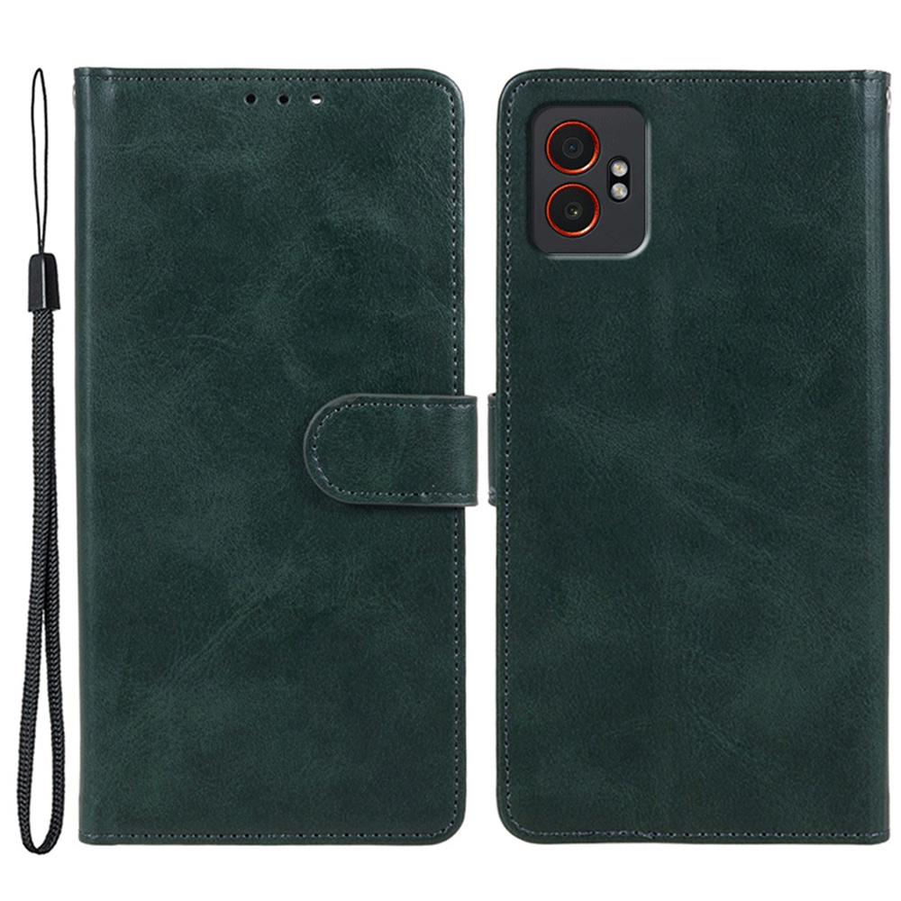 For Samsung Galaxy XCover7 Pro Case Calf Texture PU Leather Wallet Phone Cover with Wrist Strap