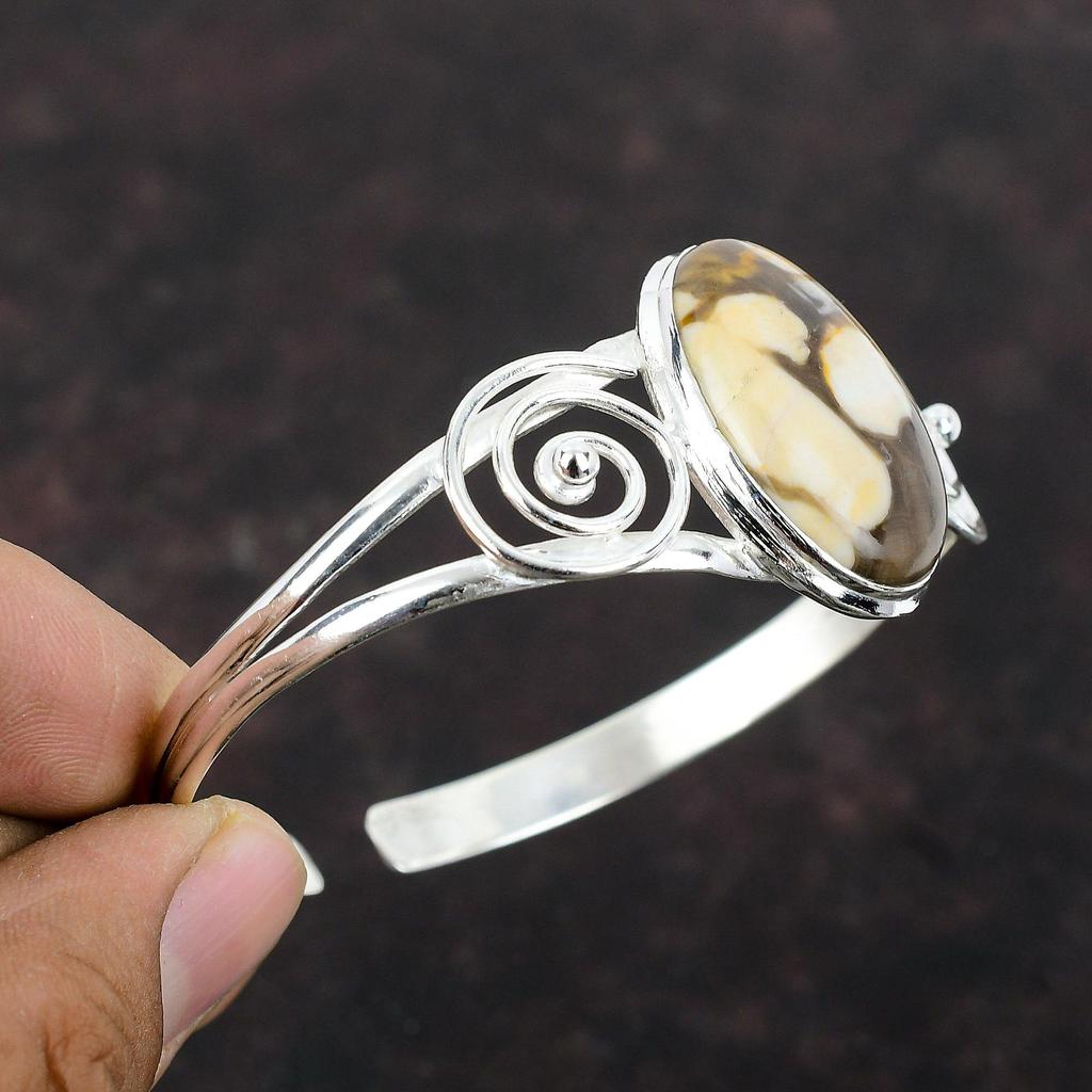 Peanut Wood Jasper Cuff Bracelet Gemstone Bangle 925 Sterling Silver Bangle Adjustable Cuff Bangle Handmade Healing Stone Jewelry For Gifts