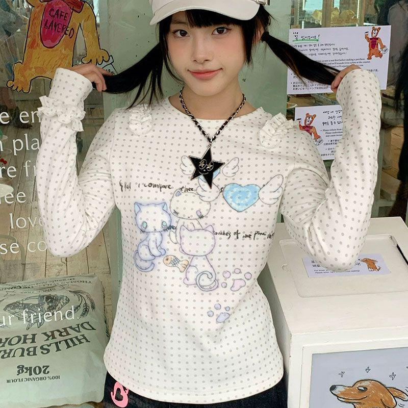 

Autumn/Winter Spicy Girl Long-Sleeve Cropped T-shirt for Women - Slimming, Flattering, Versatile Base Layer Top Large белый