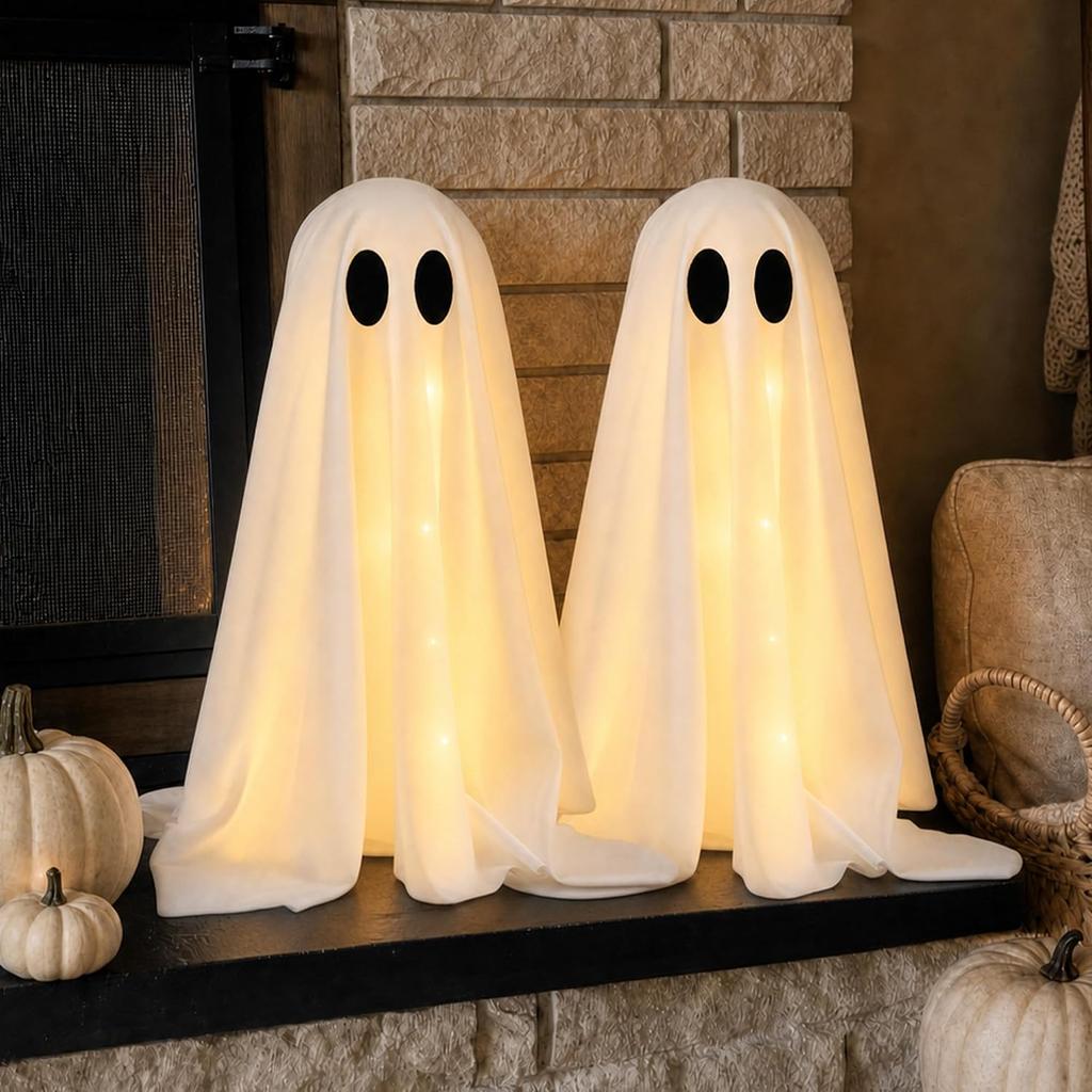Halloween Indoor Decor 2 Packs Lighted Ghost Ornaments Desktop Table Kitchen Fireplace Holiday Party Layout Decorations