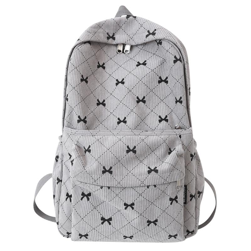 

Вельветовый женский рюкзак с бантом Вельветовый школьный рюкзак для студентов серый