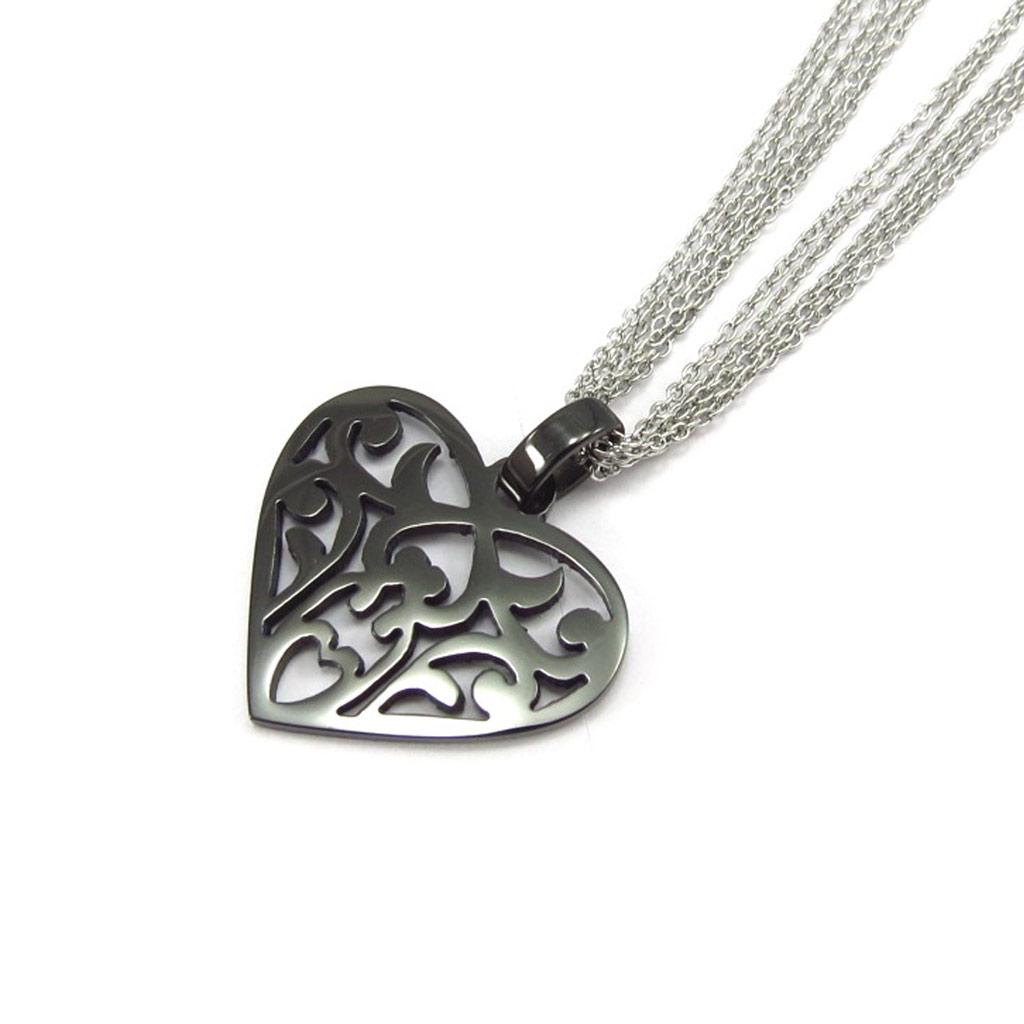 Les Trésors De Lily [K4161] - Black Chrome 'Love' Steel Necklace