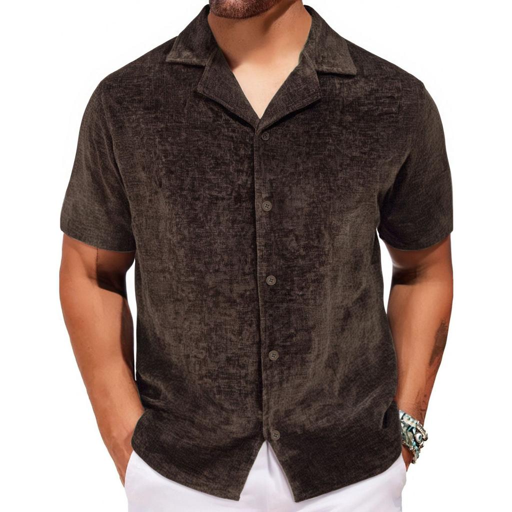 Men's Summer Loose Trend Short Sleeve Shirt Cuban Collar Short Sleeve Shirt