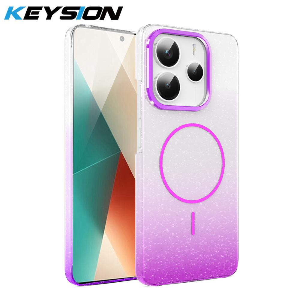 KEYSION Luxuriöse magnetische Handyhülle mit Farbverlauf und Glitzer für Redmi Note 14 Pro+5G 14 4G, stoßfeste Hart-PC-Rückabdeckung für POCO X7 5G