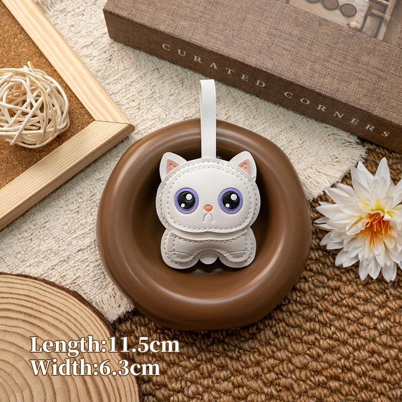 Cute Cartoon Cat Pu Leather Charm Kawaii Stitched Details For Bag Keychain Car Decor