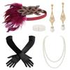 Conjunto de Acessórios de Pena para Despedida de Solteira com Tema O Grande Gatsby: Porta-Cigarros, Faixa de Cabelo, Colar e Luvas.