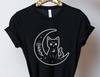 Black Cat Magic Moon Halloween Retro Graphic Cotton T-Shirt