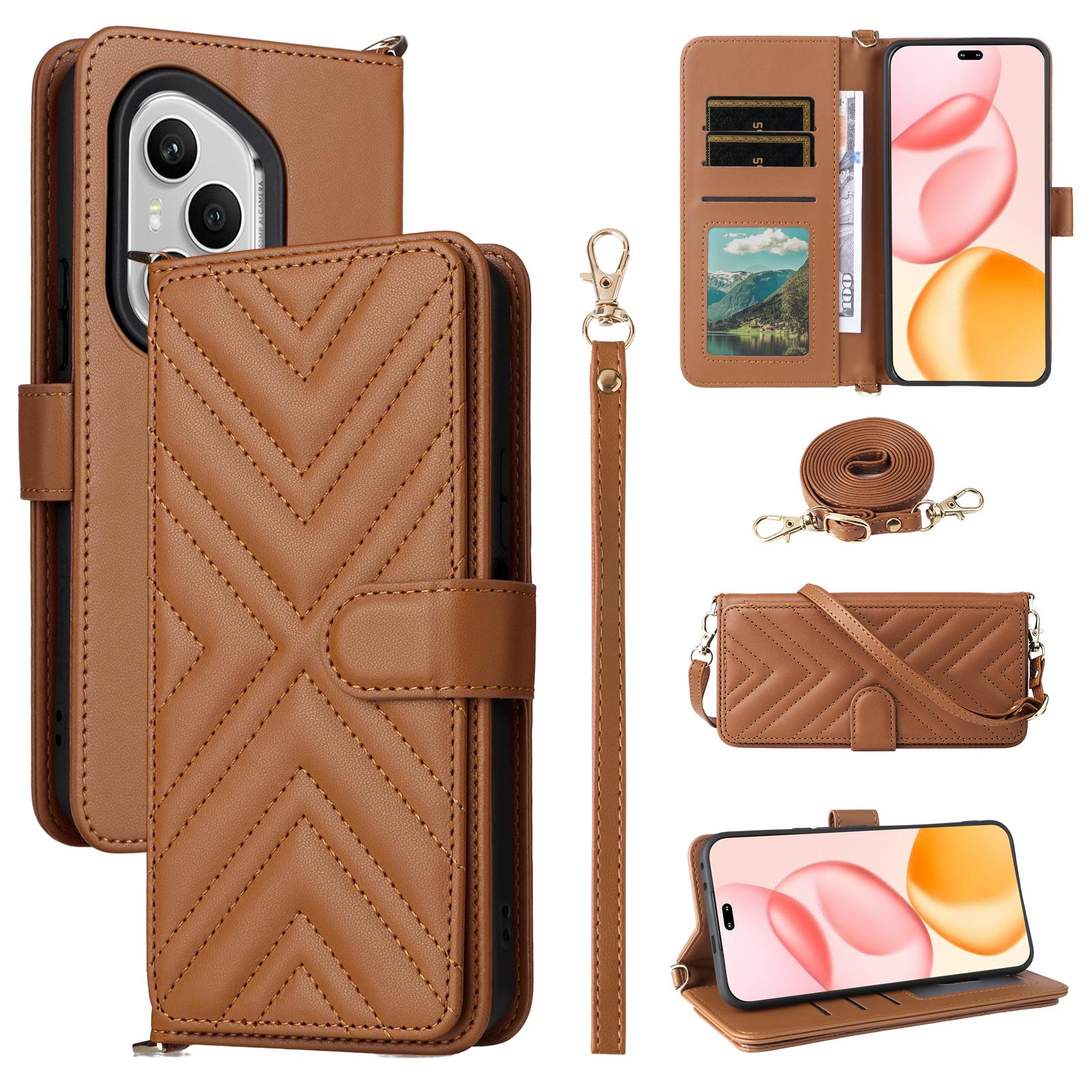 

Для Honor 400 Pro 5G (Глобальный) Чехол с плечевым/кистевым ремешком Кожаный чехол для телефона Подставка Кошелек Brown