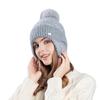 Women'S Plush Faux Fur Beanie With Pom Pom Korean Style Knit Hat For Women Warm Winter Ear Flap Ski Cap Female X101