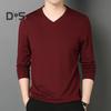 Men Fall Spring Top V Neck Long Sleeves Pure Color Slim Fit Thin Pullover T-shirt Daily Wear Sport Homewear Clothes