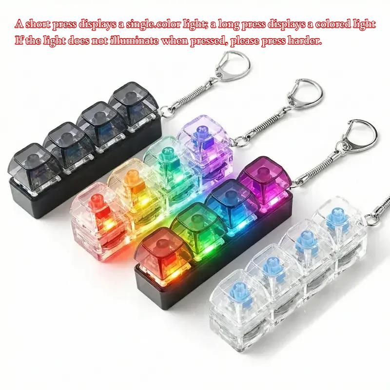 Keyboard Fidget Toy Light Up RGB Keyboard Clicker Keychain Crystal Fidget Toy Sensory Stress Relief Clicker Toy