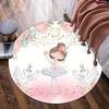 Ballet Girl Swan Princess Round Rug Kids Room Decor Pink Gold Floral Cartoon Baby Nursery Floor Mat Crystal Velvet Carpet