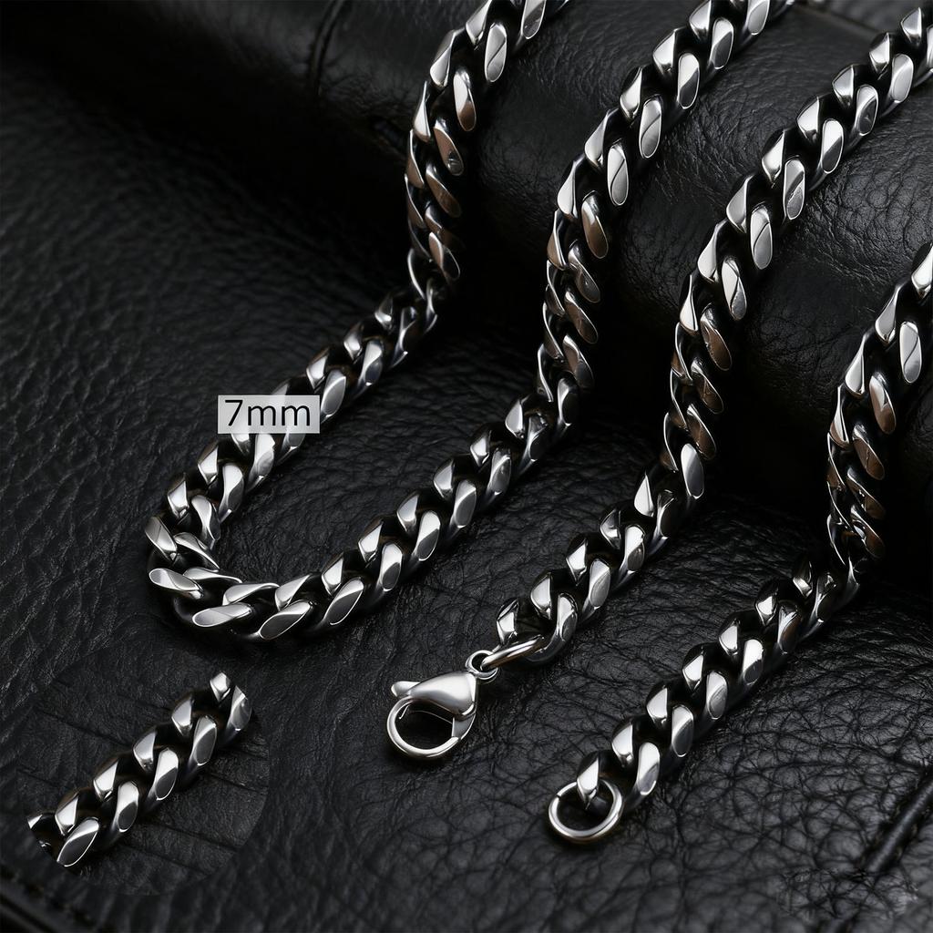 3-11MM Classic Cuban Chain Necklace for Men Women,Silver Black Gold Grey Color Stainless Steel Chains,Basic Punk Jewelry Gift