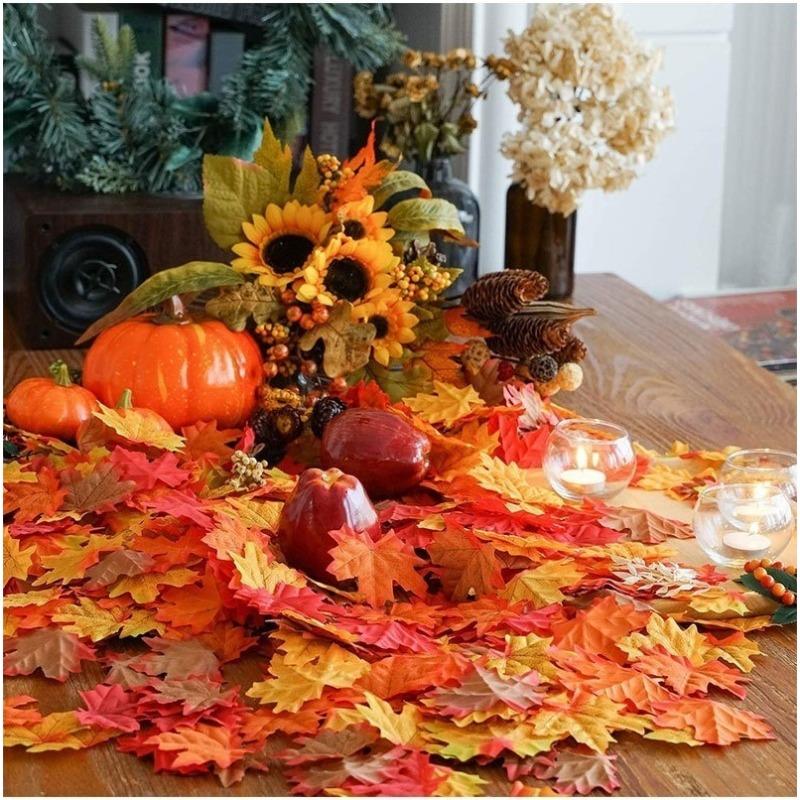 200 Piezas Hojas de Arce Artificiales para Decoración del Día de Acción de Gracias Hojas de Otoño para Decoraciones de Mesa de Boda Manualidades Decoración de Halloween