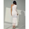 Women Sexy Lace One Shoulder Asymmetrical Hollow Out Bodycon Long Evening Party Dress