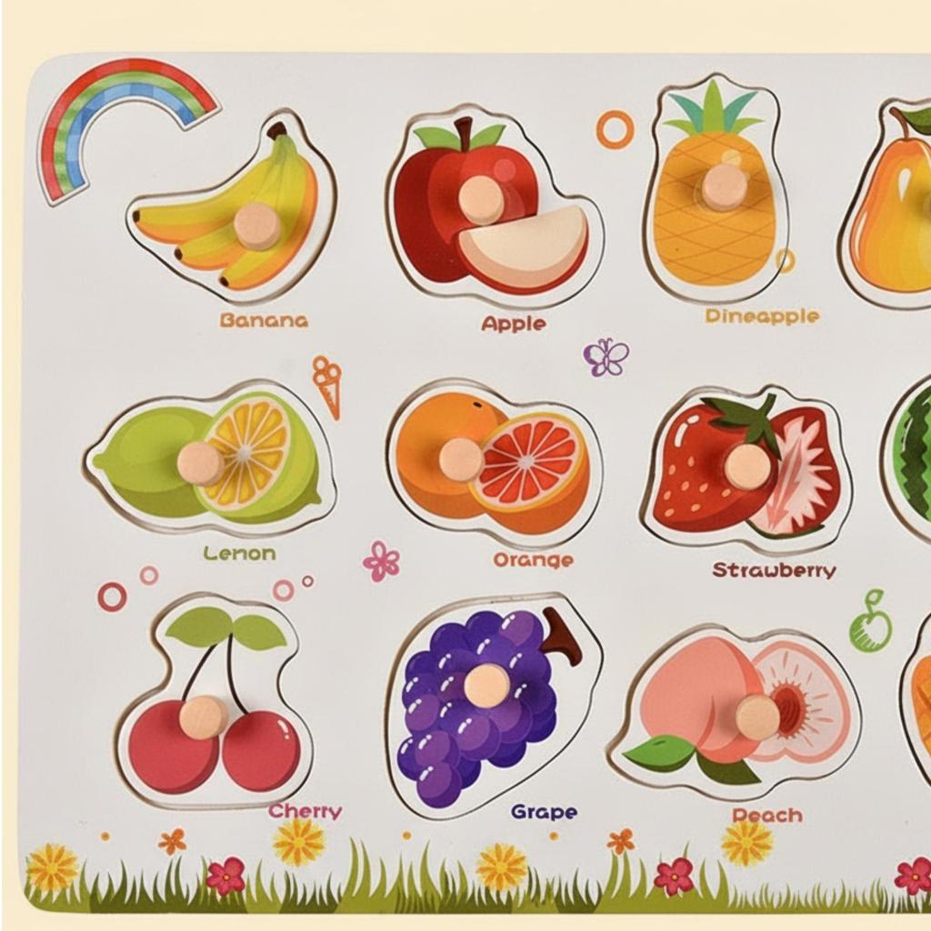 ShapeMatching Panel with Knobs Educational Wooden Peg Puzzle EasyGrasp Toy for Young Children,