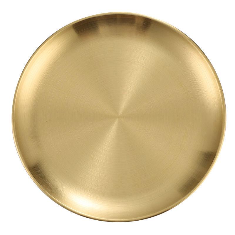 Korean Style Gold Round Barbecue Plate - 304 Stainless Steel Buffet Plate