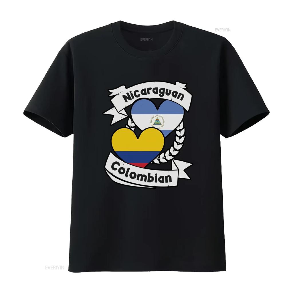 Nicaraguan Colombian Heart Flags Nicaragua Colombia T Shirt Vintage Washed Casual Comfortable Breathable Stretched