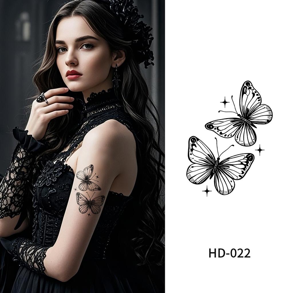 Cross Border New Item Dark Butterfly Tattoo Sticker Sexy Half Arm Flower Collarbone Decoration High-end Feeling