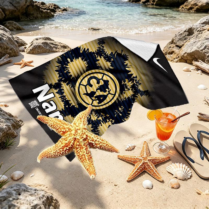 Custom Name Personalized Club America Print Beach Towel, for Trip Camping Beach Party Home Decor, Birthday Gift for Family & Friends