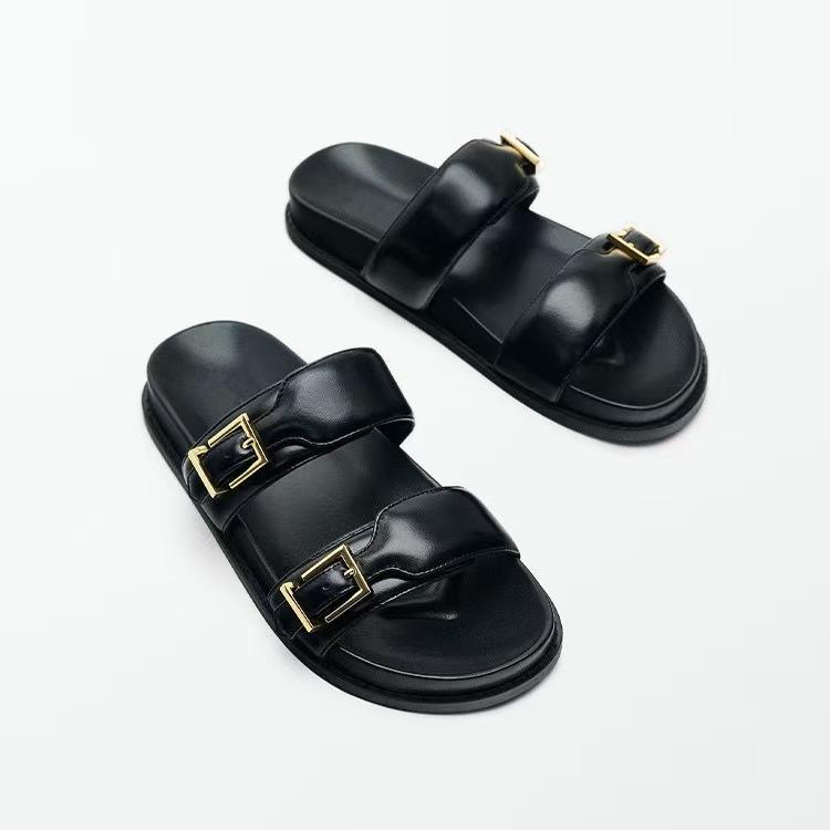 

Ретро шлепанцы на платформе женские летние для улицы с ремешком и пряжкой, сандалии с открытым носком, повседневные пляжные на мягкой подошве, туфли-маффины 41 чёрный