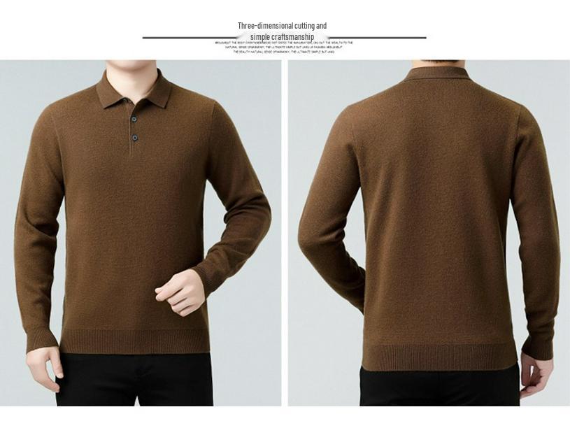 Genuine Brand Men's Luxury Wool Sweater 2025 - Thick, Warm, and Stylish Lapel Knitwear for Mid-Aged Dads.