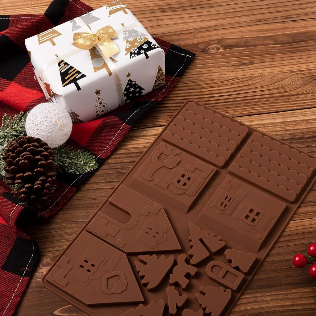 Whaline Christams Gingerbread House Baking Tray, Silicone Molds for Desserts, Chocolate, Candy,Cookies (2 Pieces)