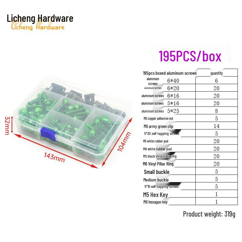 Śruby kolorowe do szyby motocyklowej ze stopu aluminium (177/183/198 szt.)