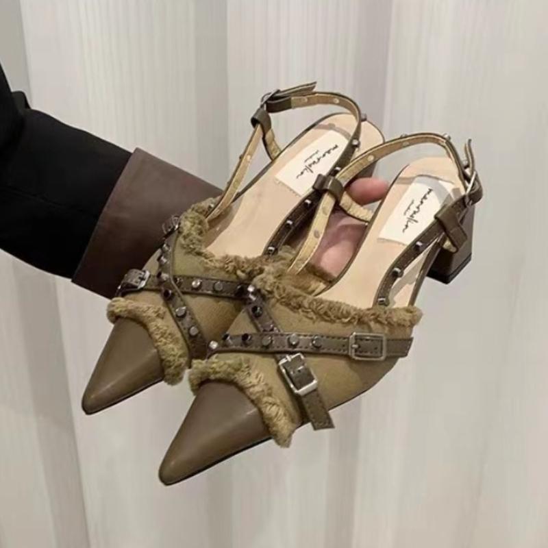 

Fashion Women s Sandals Summer New High-heeled Pointed Belt Buckle Baotou Slippers Casual Fashion Comfortable Chunky Sandals 39 армия зеленый