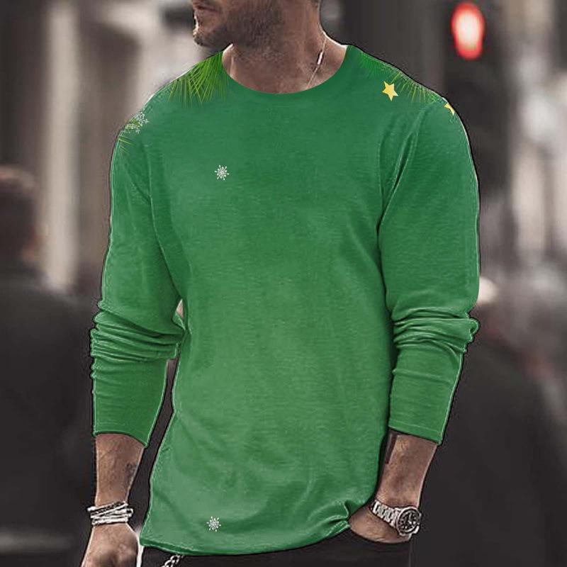 Summer Round Neck Christmas 3D Print Top Fashionable Casual Long Sleeved Men's T-shirts