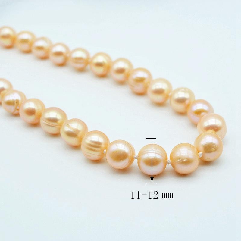 Damekjede Rosa Rund Naturlig Ferskvannsperle Diameter 11-12 mm Enkel Stor Perle Design Halskjede Bryllupssmykker