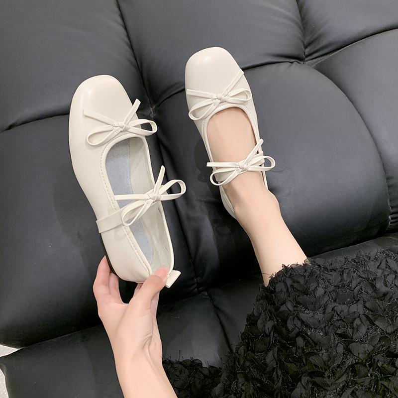 Elegant Sweet Bowknot Flat Shoes Soft Sole PU Leather Slip On Loafers Solid Color Casual Ballet Flats Girls
