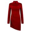 American Retro Sexy Red Lapel Long-sleeved Dress Women's Spring New Spice Girl Slim and Thin Hip Skirt