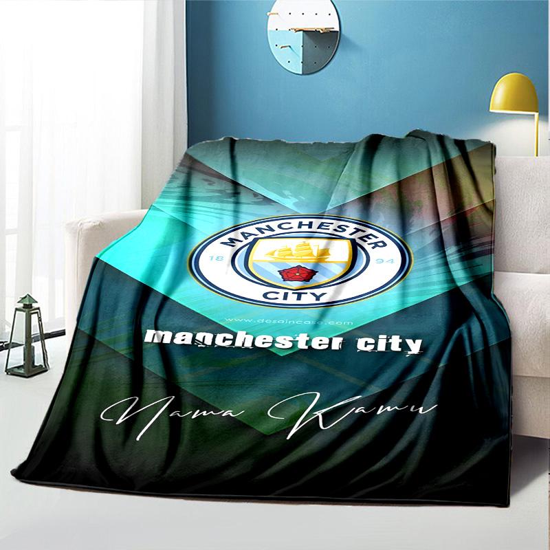 Manchester City FC Pattern Blanket for Home Decoration, Bed, Sofa, Car Travel, Camping, Suitable for All Seasons, Birthday Christmas Gift