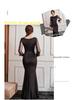 Elegant European Mesh Beaded Long Sleeve Hepburn Style Evening Party Gown