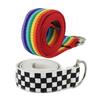 Belt with Ring Buckle Soft Canvas Plaid Rainbow Pattern Belt for Wedding