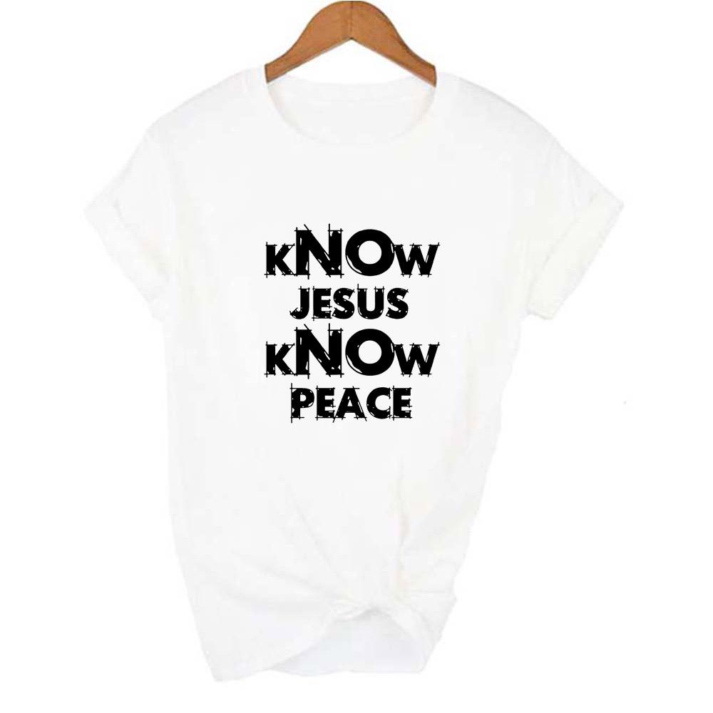 Jesus Peace Print Women T Shirt God Letter Religious Summer T Shirts Graphic Tees Female