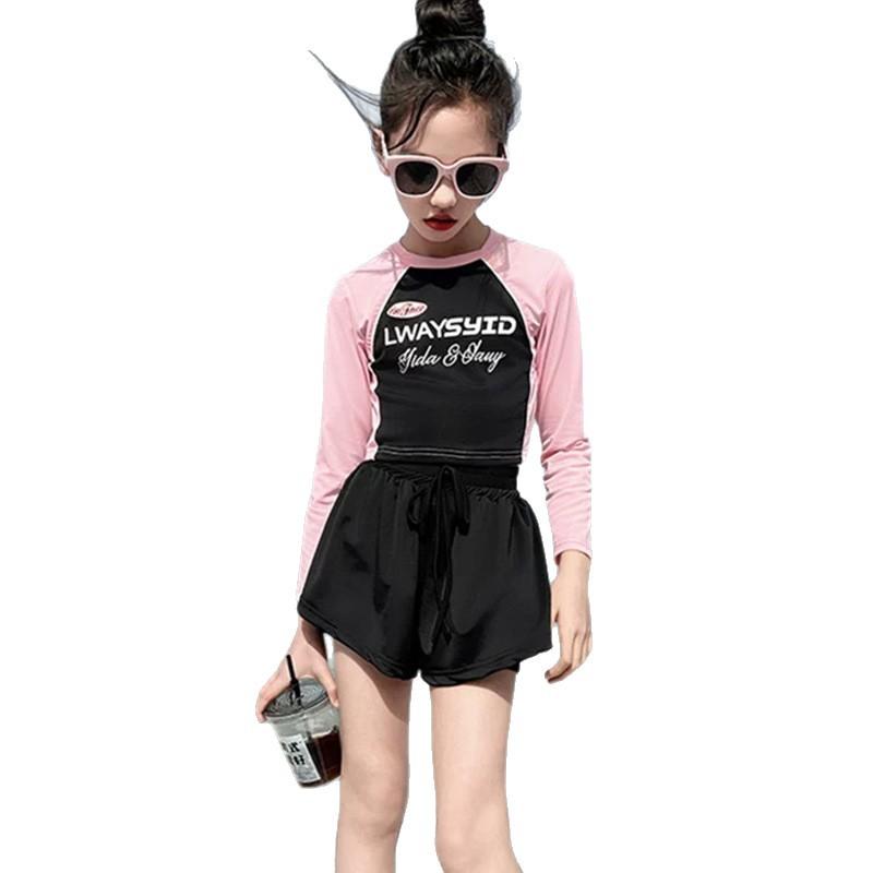 Children's Swimsuits Girls' Mid To Large Sized Split Shorts Sports and Casual Minimalist Style Little Girls' Vacation Hot Spring Swimsuits
