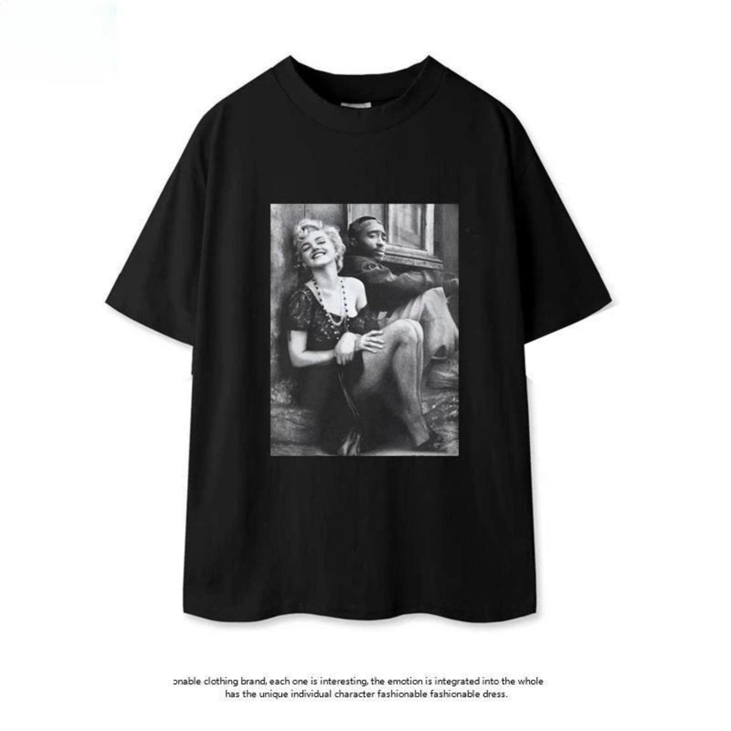 

2025 Marilyn Monroe 2pac Short-sleeved Hip-hop Rap Loose Print T-shirt From The European and American Streetwear Brand XXXXXL чорний