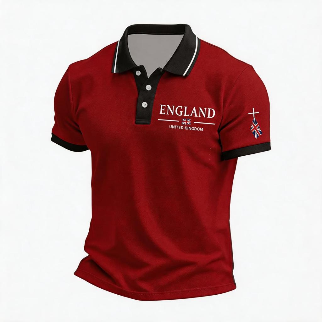Men's Support Polo Shirt with National Flag Print Button Collar Short Sleeve Casual Fit Breathable Fabric for Outdoor Activities