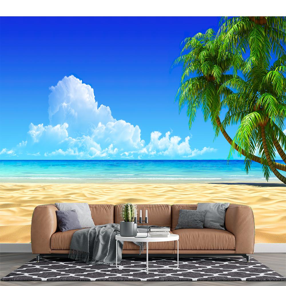 Seascape 3d Wallpaper Beach Coconut Tree Sofa Living Room Bedroom Beach Murals Home Decor